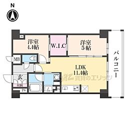 ジオエント四条大宮 6階2LDKの間取り