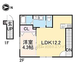 京阪石山坂本線 松ノ馬場駅 徒歩4分の賃貸アパート 2階1LDKの間取り