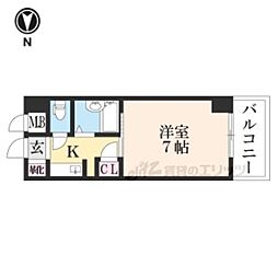 レジデンスオークラC棟 1Kの間取図画像