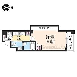 Flair京都五条烏丸 1Kの間取図画像