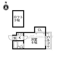 ベルメゾン京都 1Kの間取図画像
