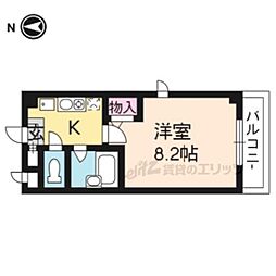 ウォーマス北出 1Kの間取図画像