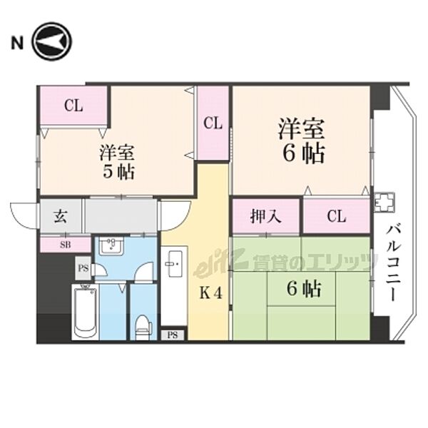 京都府京都市山科区西野阿芸沢町(賃貸マンション3K・4階・51.98㎡)の写真 その2