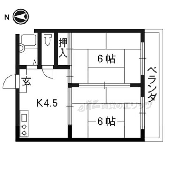 大宅マンション 305｜京都府京都市山科区大宅五反畑町(賃貸マンション2DK・3階・33.00㎡)の写真 その2