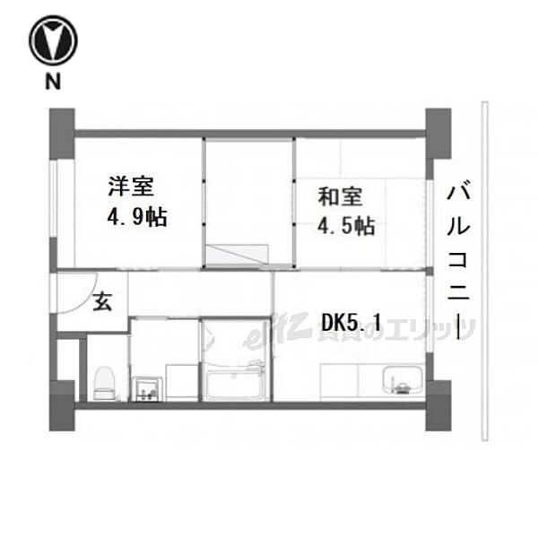 京都府京都市山科区西野様子見町(賃貸マンション2DK・7階・39.60㎡)の写真 その2