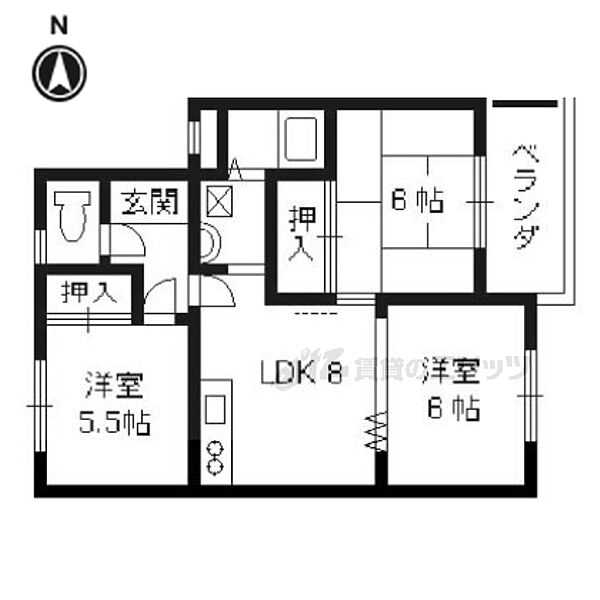 カーサＩＫＵＳＨＩＭＡ（ライフ管理） 206｜京都府京都市伏見区羽束師鴨川町(賃貸マンション3DK・3階・56.77㎡)の写真 その2