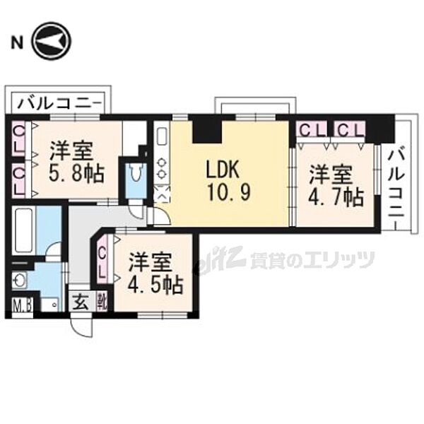 LATTICE HIGASHINO ANNEX 903｜京都府京都市山科区東野中井ノ上町(賃貸マンション3LDK・9階・59.42㎡)の写真 その2