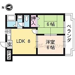 京都地下鉄東西線 石田駅 徒歩15分の賃貸マンション 2階2DKの間取り