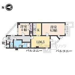 プレセランス山科 2LDKの間取図画像