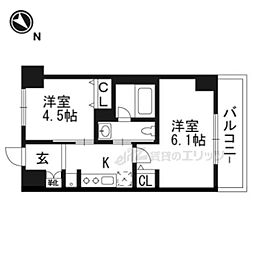 エステムプラザ京都河原町通2レジデンシャル 2Kの間取図画像