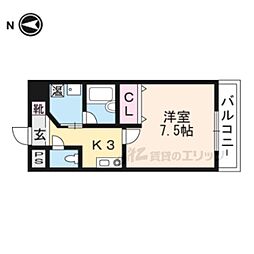 ウィズ高辻通 1Kの間取図画像