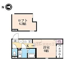 ハーモニーテラス深草大亀谷万帖敷町 1Kの間取図画像