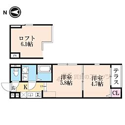ハーモニーテラス深草東伊達町 2Kの間取図画像