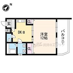 グレイス勧修寺 1DKの間取図画像