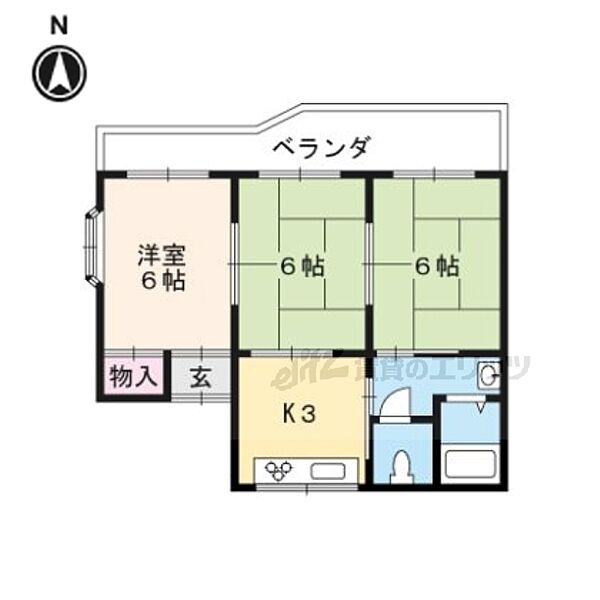 京都府京都市山科区大宅烏田町(賃貸マンション3K・1階・50.00㎡)の写真 その2