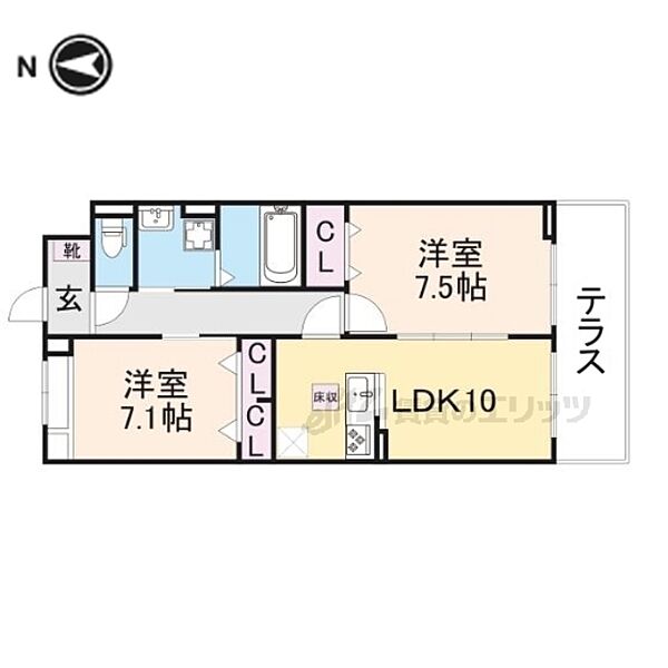 エスポワールVI 102｜京都府京都市伏見区久我石原町(賃貸アパート2LDK・1階・58.82㎡)の写真 その2