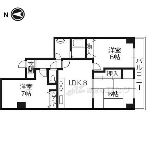 スカイビュー東土川 501｜京都府京都市南区久世東土川町(賃貸マンション3DK・5階・66.85㎡)の写真 その2