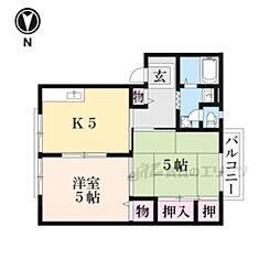 北ウィング・南ウィング 2階2DKの間取り