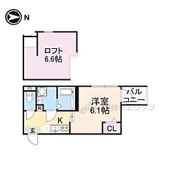 ハーモニーテラスフォース椥辻 1Kの間取図画像