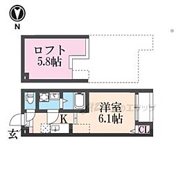 ハーモニーテラス小栗栖森本町 1Kの間取図画像