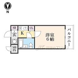 グランデール山科 1Kの間取図画像