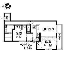 モンリーヴル 2LDKの間取図画像