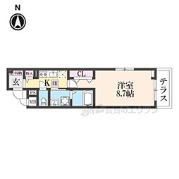 ヒカルサ京都山科大宅 1Kの間取図画像