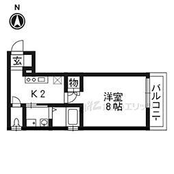 翔鶴館 1Kの間取図画像