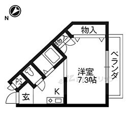 クレイドル桂 1Kの間取図画像