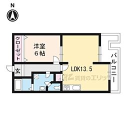 ビューハイツ京都山科 1LDKの間取図画像