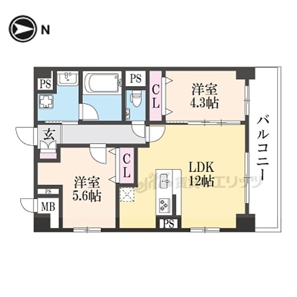 クオリア京都東山 406｜京都府京都市東山区三条通白川橋東入五軒町(賃貸マンション2LDK・4階・53.92㎡)の写真 その2