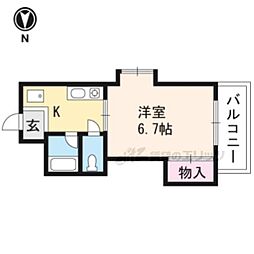 京都市営烏丸線 北大路駅 徒歩19分の賃貸マンション 4階1Kの間取り