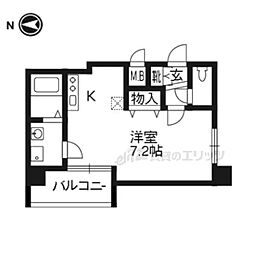 京都市営烏丸線 烏丸御池駅 徒歩6分の賃貸マンション 4階1Kの間取り