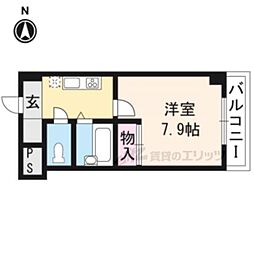 ラポール北白川 1Kの間取図画像