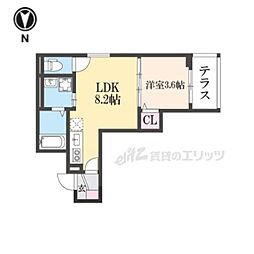 京都市右京区太秦安井辰巳町アパート 1LDKの間取図画像