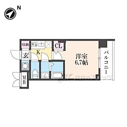 ブランシエスタ西京極 1Kの間取図画像