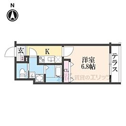 YUMARIN7百万遍 1Kの間取図画像