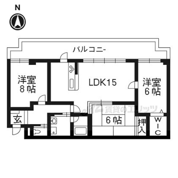 アメニティ双ヶ丘 308｜京都府京都市右京区常盤山下町(賃貸マンション3LDK・3階・77.10㎡)の写真 その2