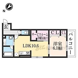 阪急京都本線 西京極駅 徒歩18分の賃貸アパート 2階1LDKの間取り