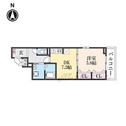 ヒカルサ京都梅津東 1DKの間取図画像