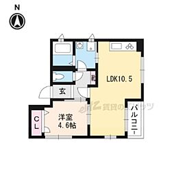 京洛舎二人司B 1LDKの間取図画像