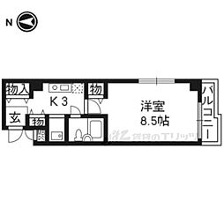 パラドール西院パート1 1Kの間取図画像