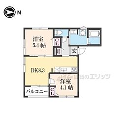 COURTYARD東山 2DKの間取図画像