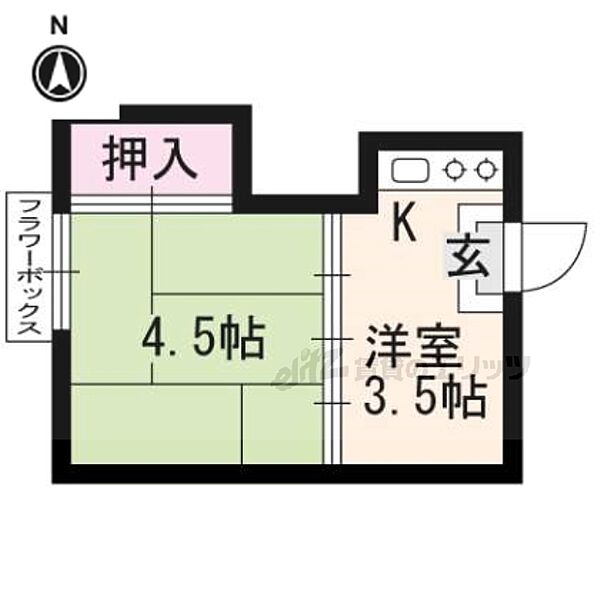 緑荘 6｜京都府京都市左京区一乗寺河原田町(賃貸アパート1K・2階・14.58㎡)の写真 その2