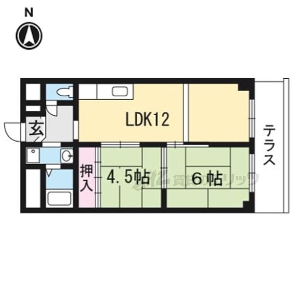 シャトー高野 405｜京都府京都市左京区一乗寺赤ノ宮町(賃貸マンション2LDK・4階・52.20㎡)の写真 その2