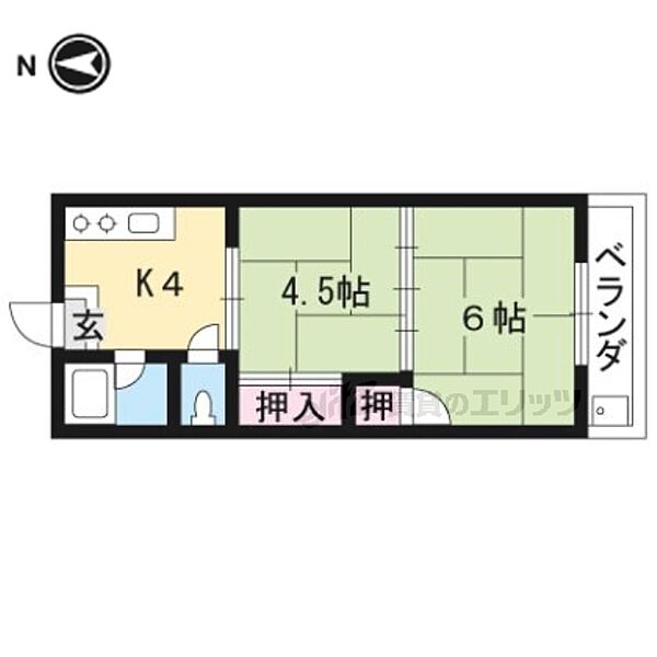 松扇荘II 202｜京都府京都市左京区修学院山ノ鼻町(賃貸アパート2K・2階・29.16㎡)の写真 その2