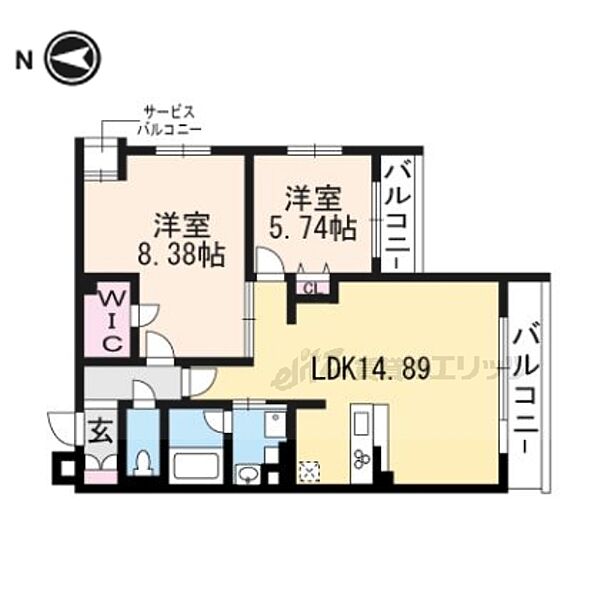 ロマンシャンブル 203｜京都府京都市北区小山西花池町(賃貸マンション2LDK・2階・62.05㎡)の写真 その2