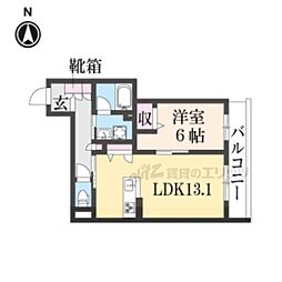 シャーメゾン宣光門 201 2階1LDKの間取り