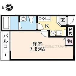 サントス堀川紫明 1Kの間取図画像