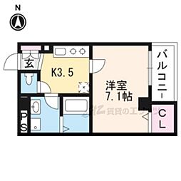 キャトル荒神 1Kの間取図画像